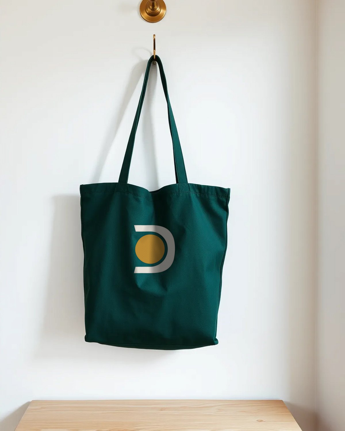 A Darlene Green tote bag with the Darlene mark hanging on a wall hook (illustrative image)